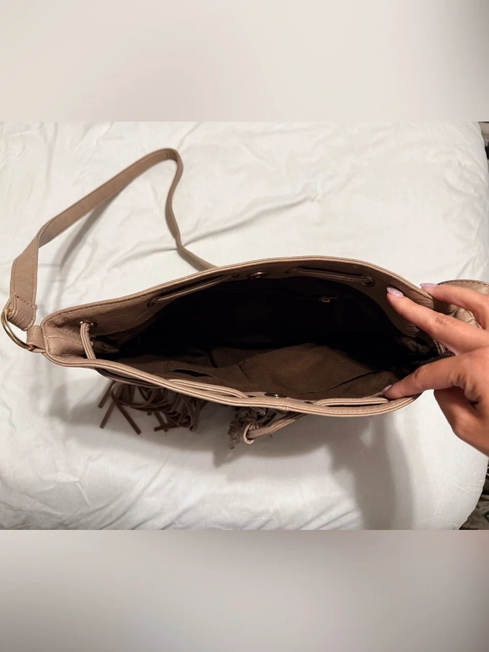 Fringed Crossbody Shoulder Bag - Taupe Brown